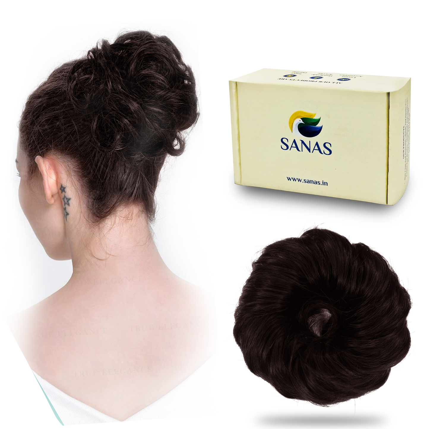 Sanas Rubber Bands Hair Bun Extension Brown - 1Pc