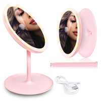 Sanas Makeup Mirror with LED Light Portable Touch Screen Round Shape Hand Mirror for Women (1pc) Pink