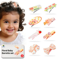 Sanas Orange Floral Baby Barrette - 8Pcs