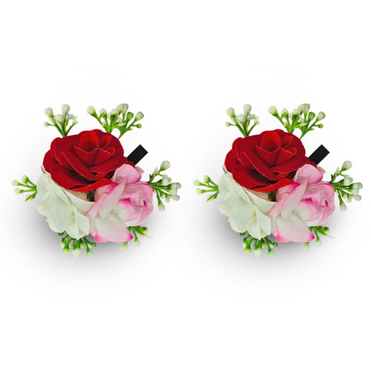 Sanas (2Pcs) Rose Clips For Women Stylish Artificial Flower For Hair Accessories For Woman Wedding Alligator Hair Clips For Girls Hair Flower Accessories For Women (Fancy Red, Pink, White Rose) (2Pcs)