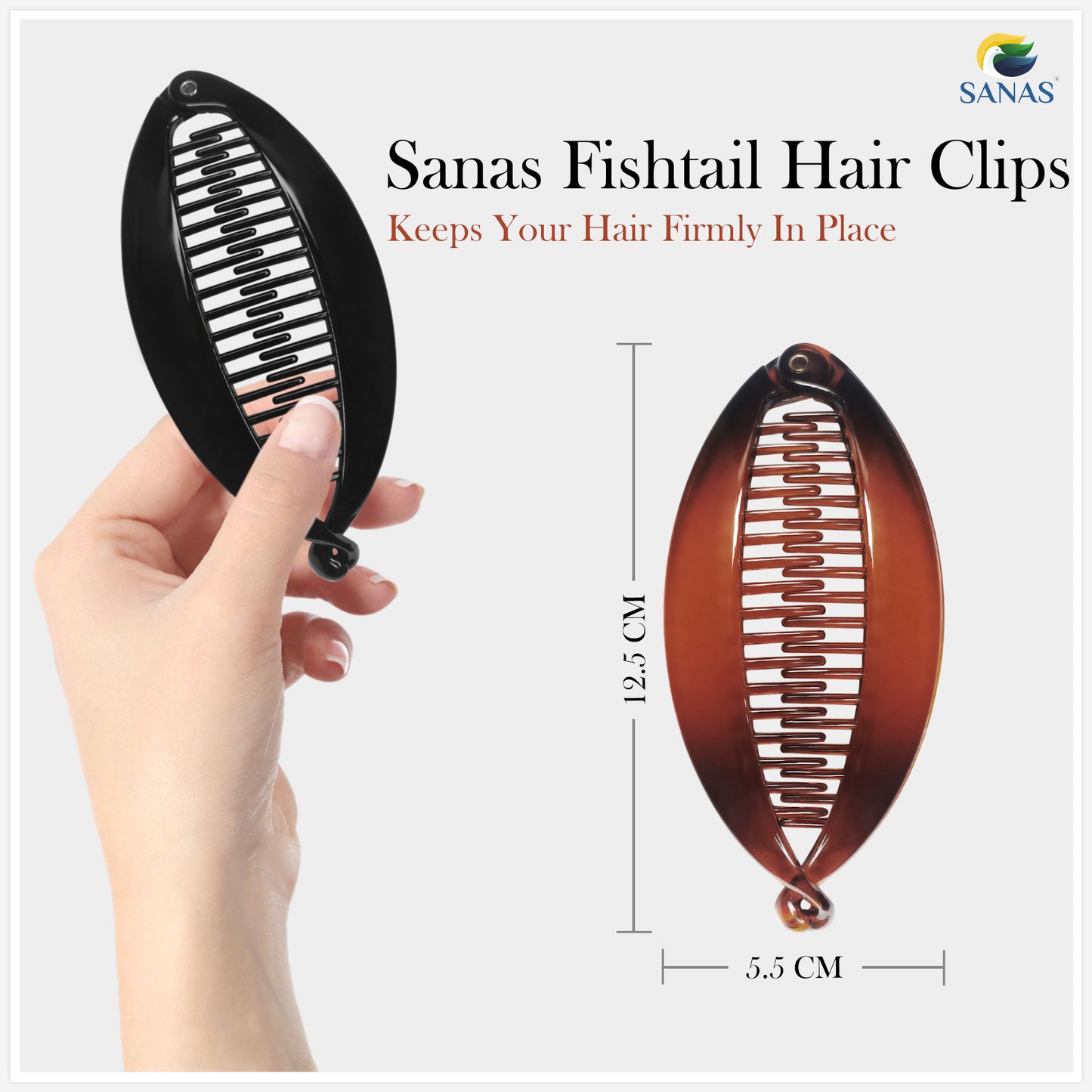 Sanas Fishtail Hair Banana Clip - 3Pc