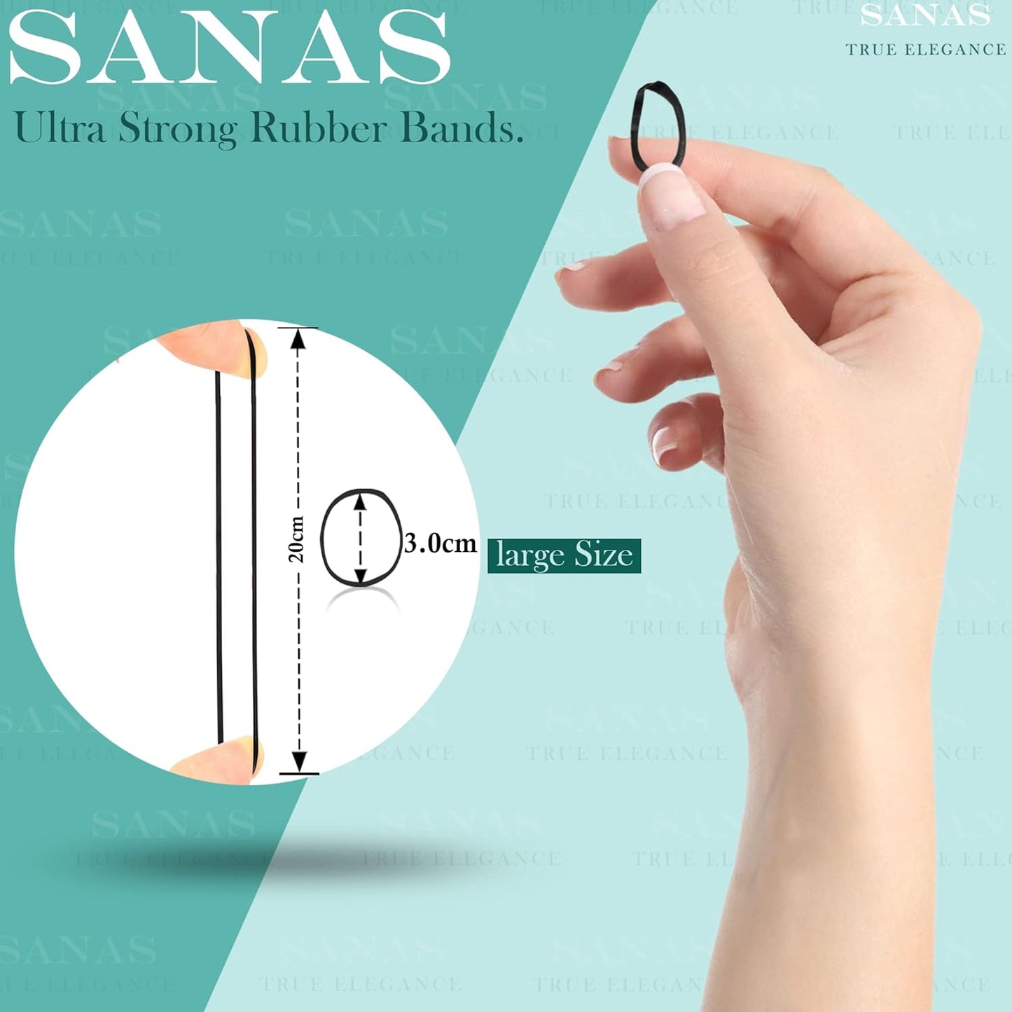 Sanas Medium Elastic Rubber Bands - 1100PCS (Black)