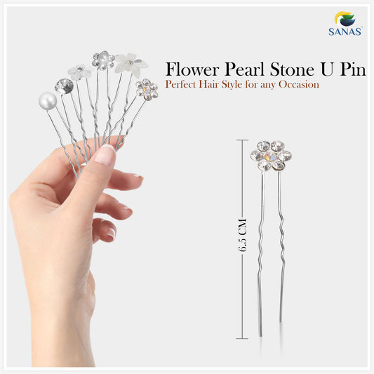 Sanas Crystal Rhinestone Pearl Stone U-Pin - 30Pcs