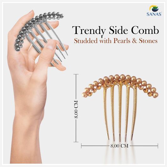 Sanas Pearl Hair Metal Comb - 3Pcs