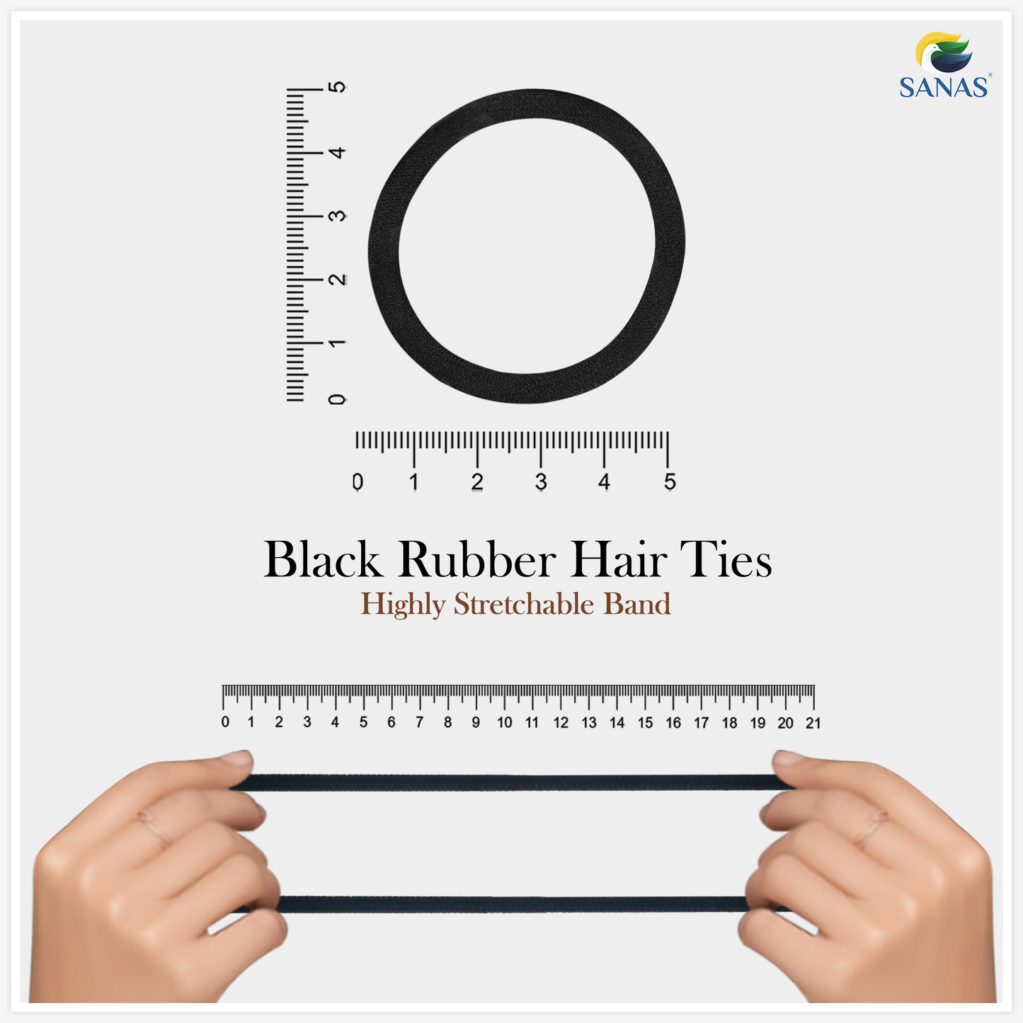 Sanas Black Korean Rubber Hair Band - 30Pcs