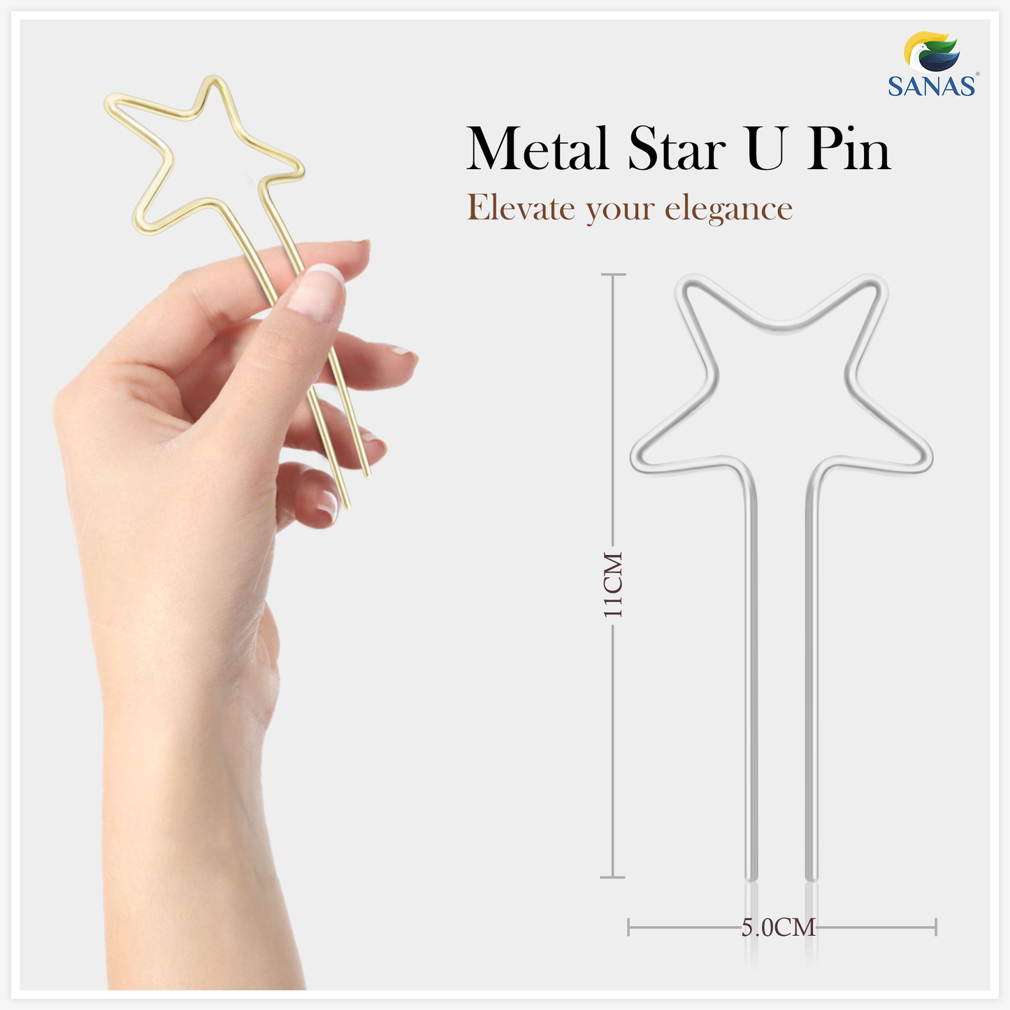 Sanas Star Metal Hair U Pin - 2Pcs (Golden & Silver)