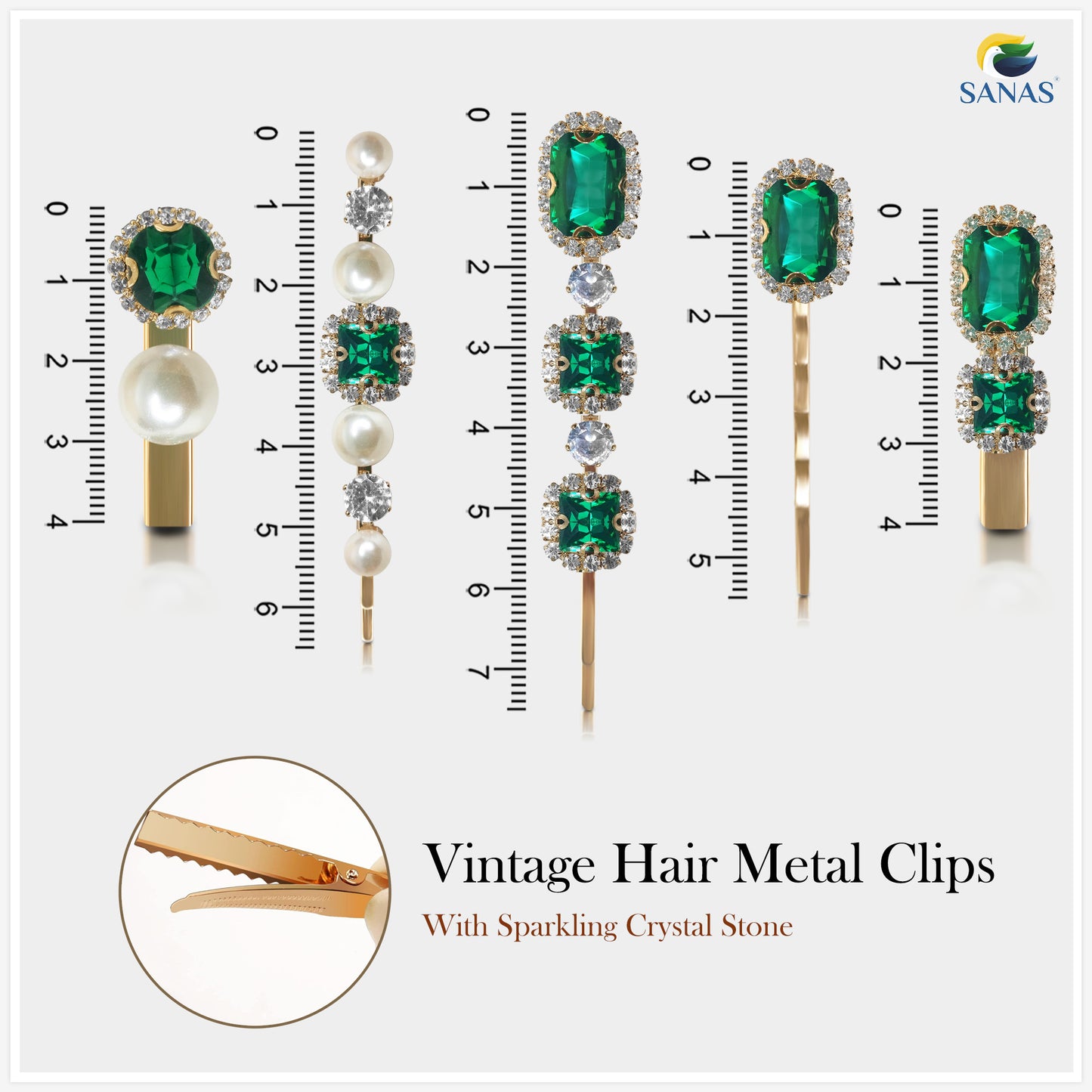 Sanas Rhinestones Decorative Hair Pins - 5Pcs