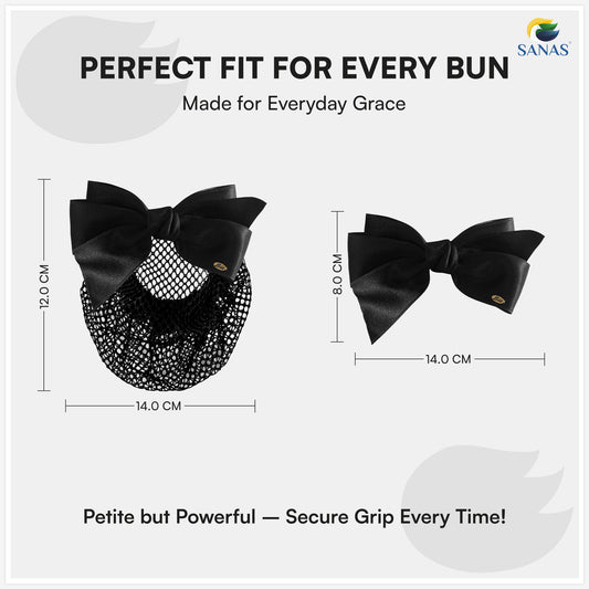 Sanas Hair Clip Juda Net For Women Black Bow- Golden Love Tag (1Pc)