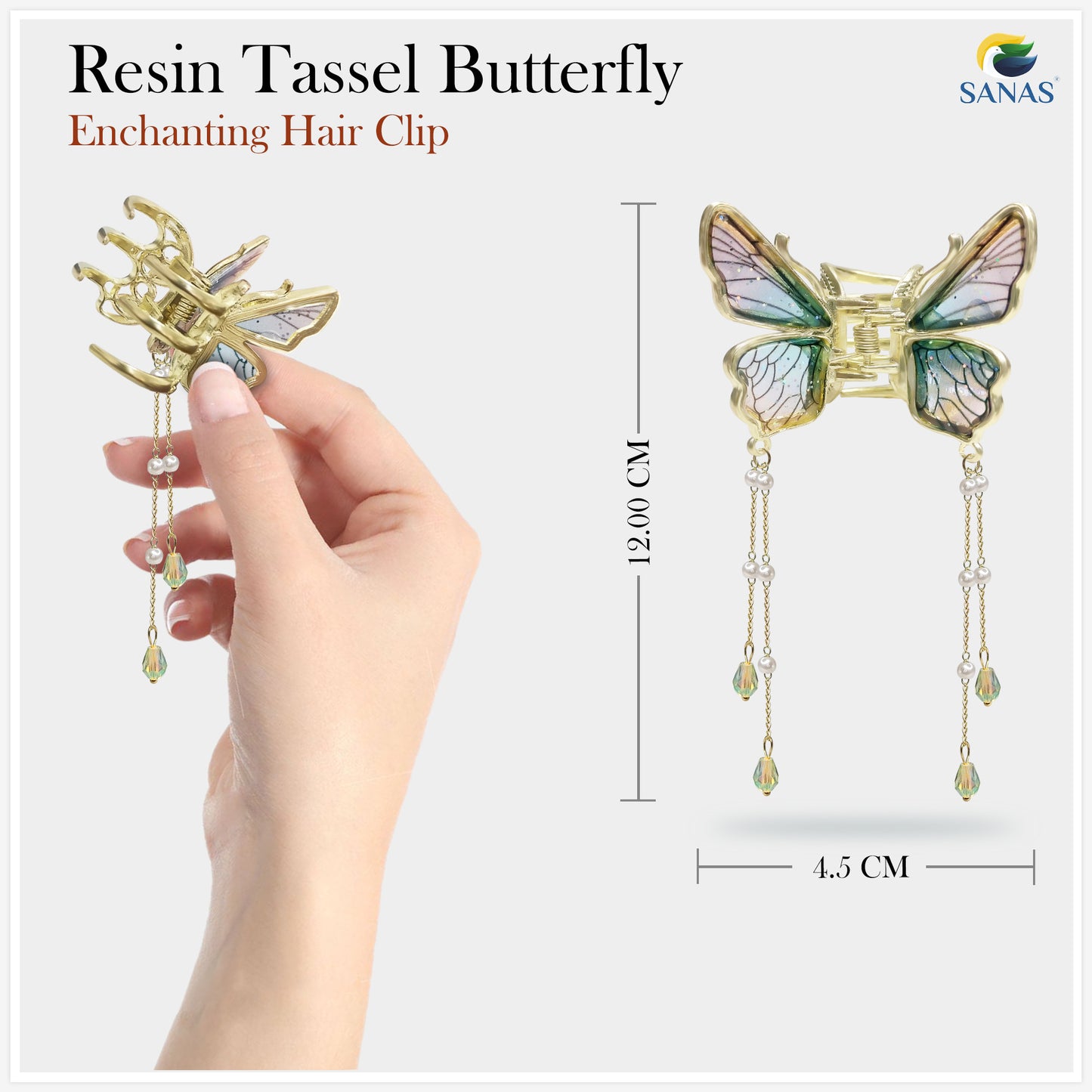 Sanas Resin Tassel Butterfly Hair Clip 1Pc