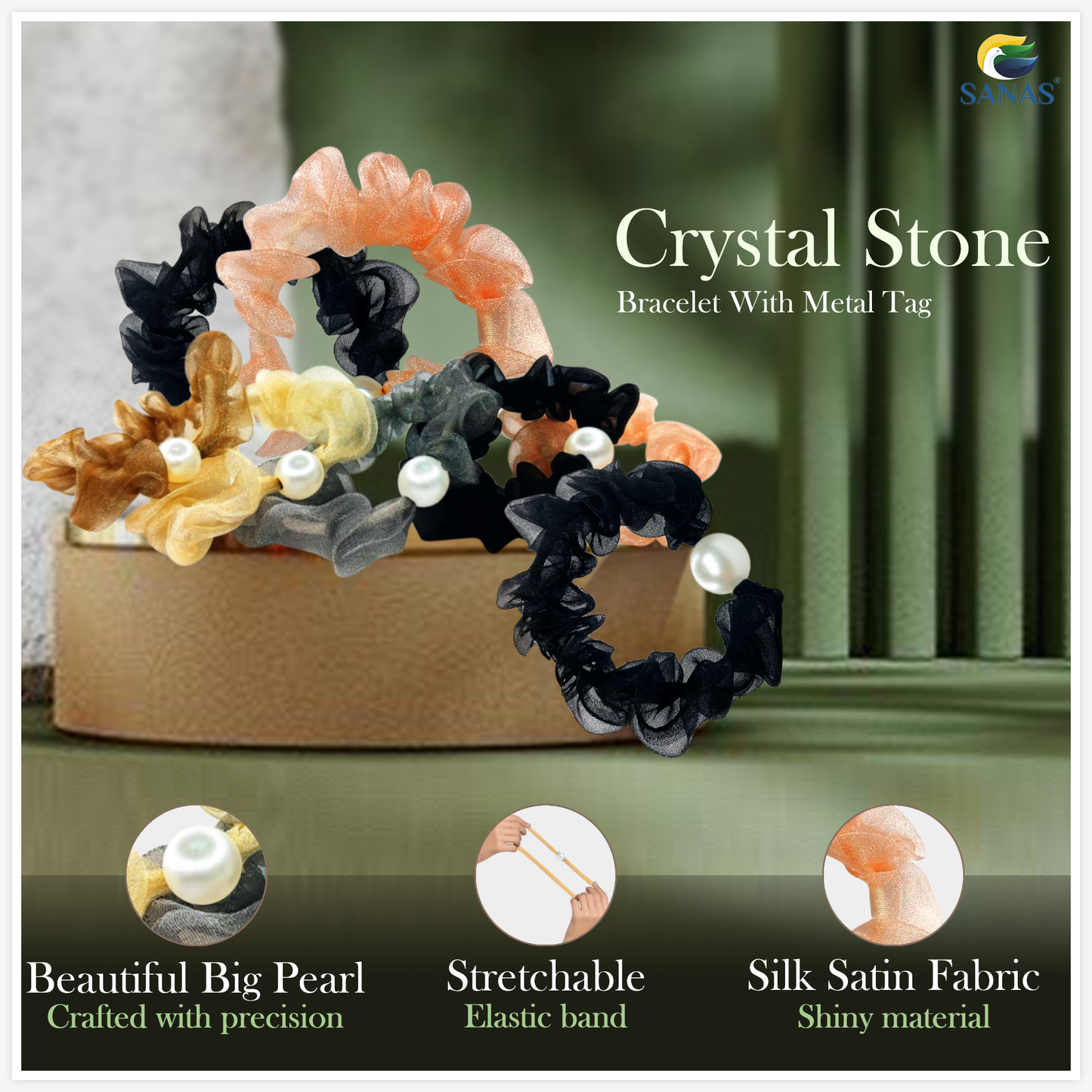 Sanas Pearl Hair Scrunchie - 5Pcs