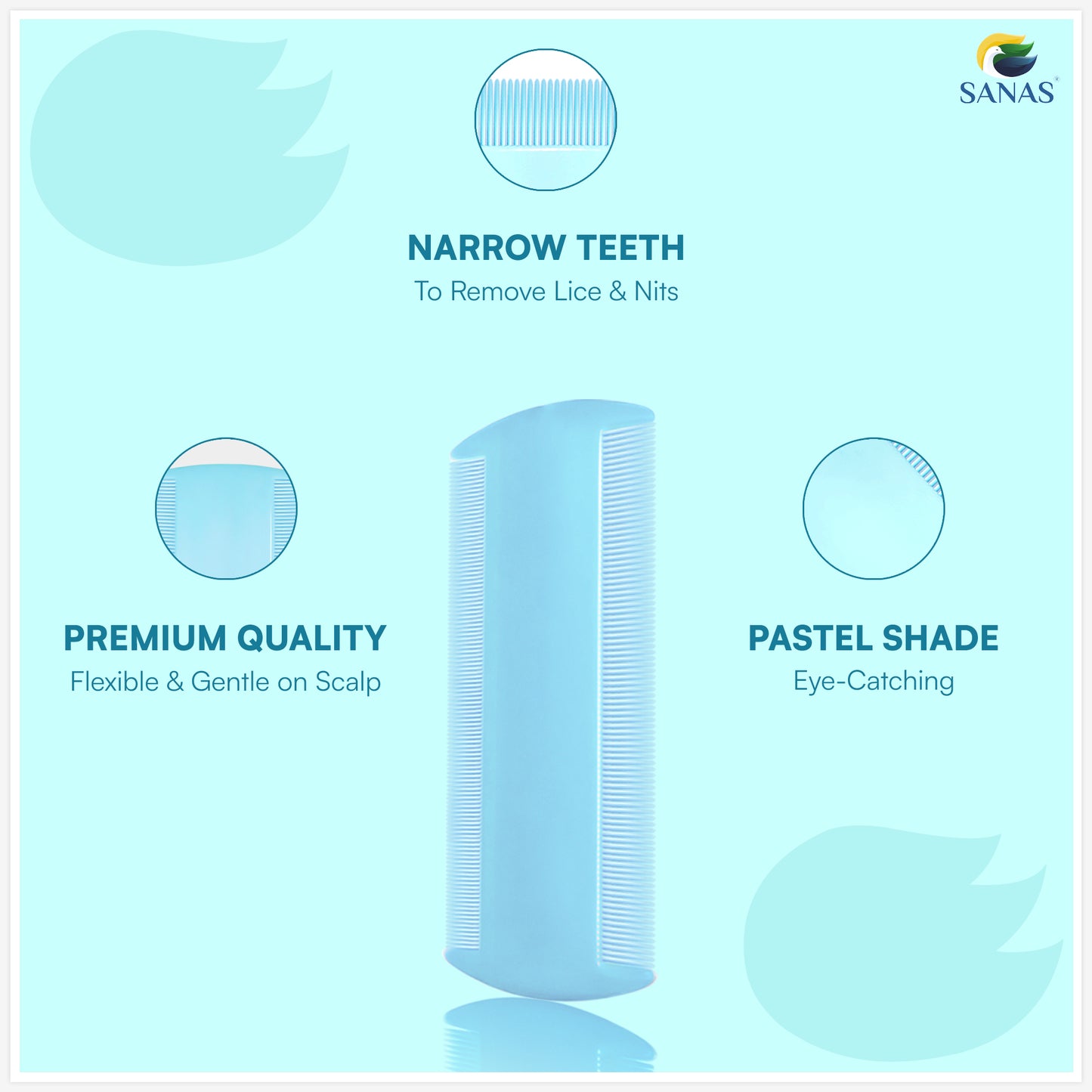 Sanas Fine Teeth Lice Removal Hair Comb - 3Pcs