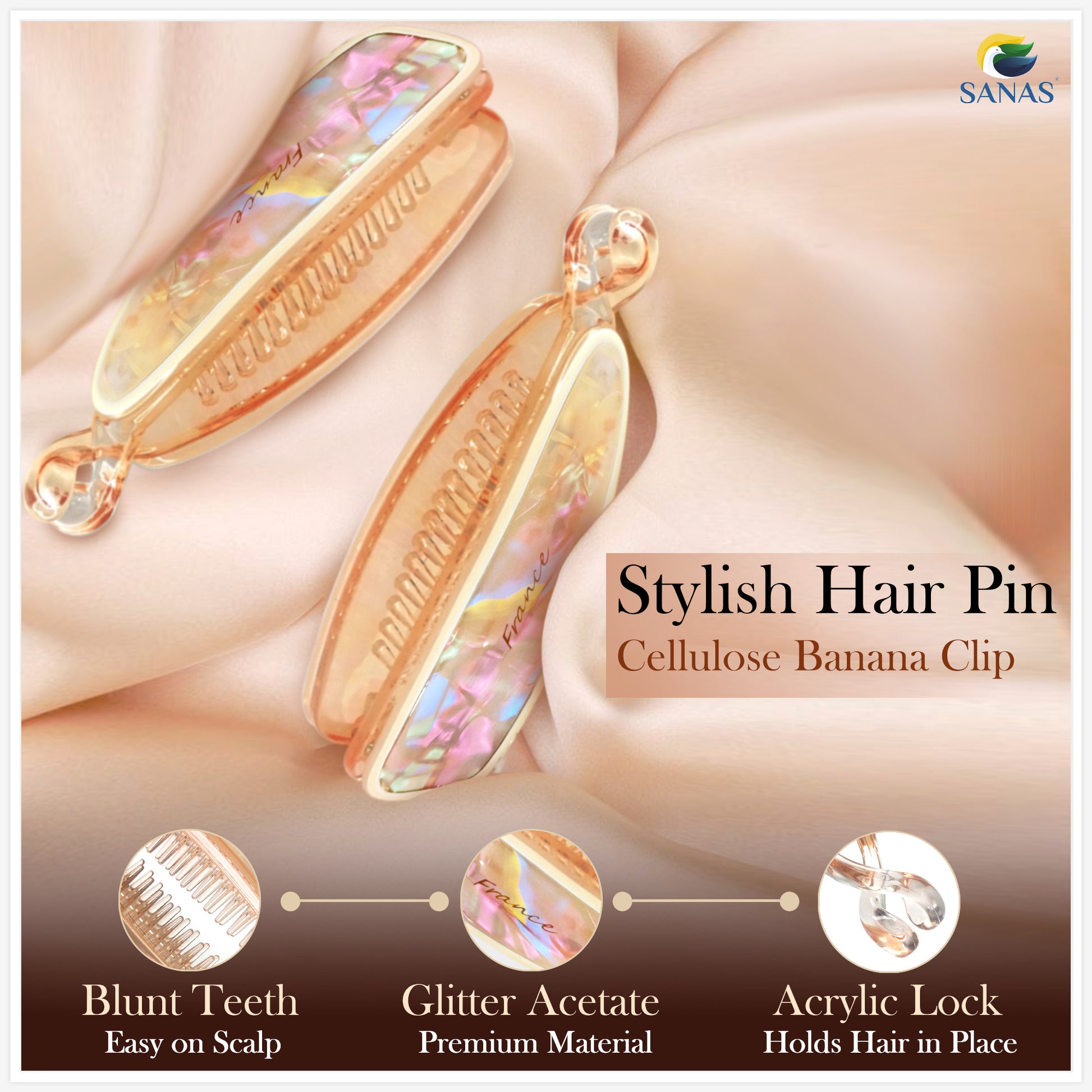 Cellulose Acetate Banana Hair Clip