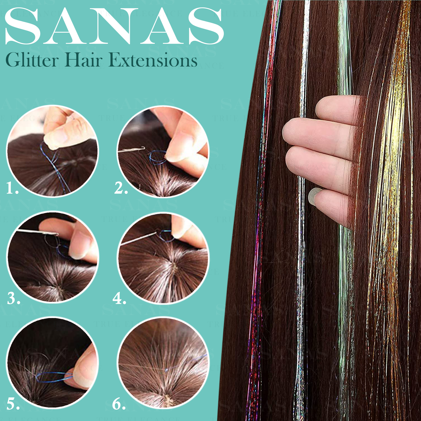 Sanas Glitter Hair Extensions Tinsel - 12Pcs