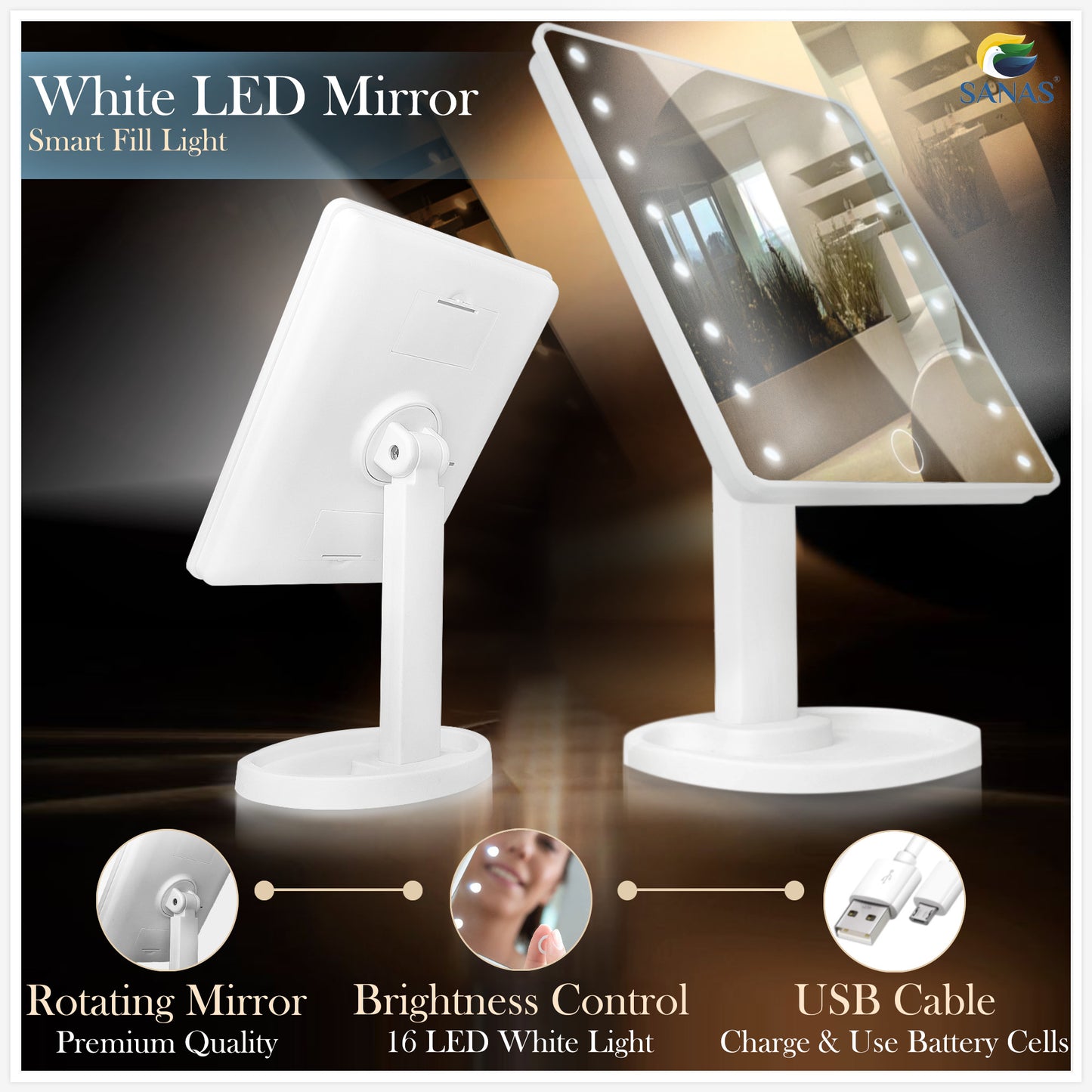 Sanas Makeup Mirror with LED Lights - 1Pc