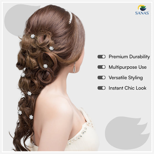 Sanas Pearl Juda Pin Set – CR Silver Bun & Updo Hair Accessories – 12 Pcs