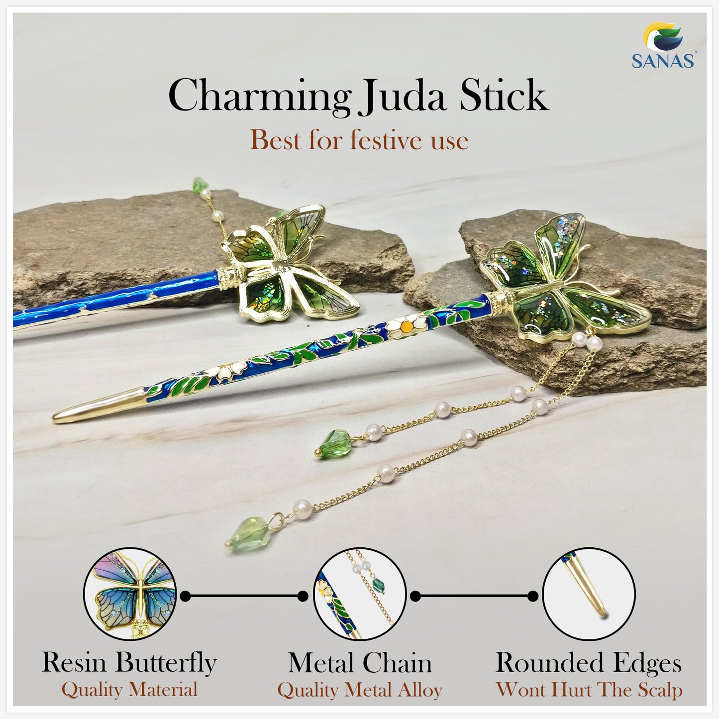 Sanas Resin Butterfly Juda Hair Stick - 1Pc