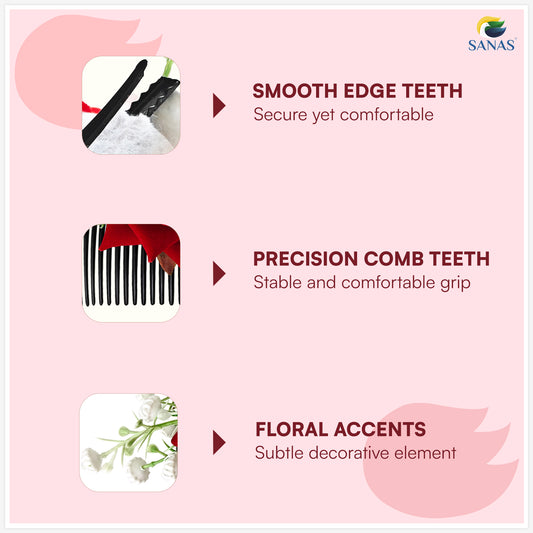 Sanas (3Pcs) Red Rose Hair Accessories For Woman Wedding Artificial Flower For Hair Brooch For Women Traditional Alligator Hair Clips For Women Stylish French Comb Clip (Pop Of Colors Rose Set)(3Pcs)