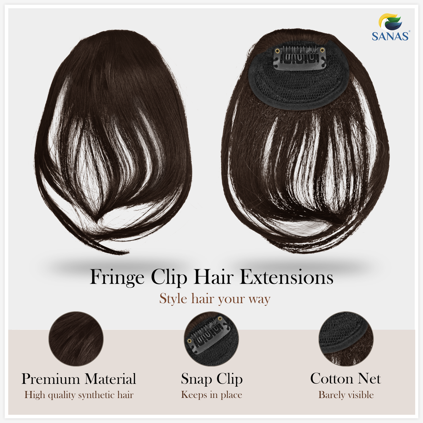 Sanas Brown Hair Bangs Extension - 1Pc