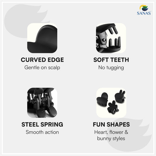 Sanas girls hair clip set with heart, flower and bunny designs – 12 pieces