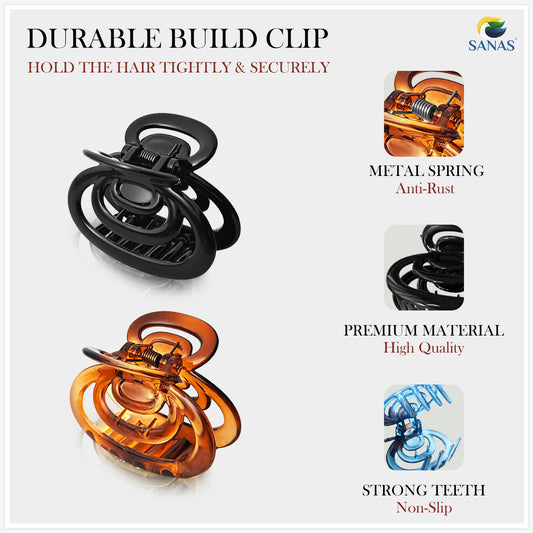 SANAS (4 Pcs) Acrylic Hair Clips Medium Trendy Non Slip Claw Clips Hair Accessories for Women (4 Pcs)