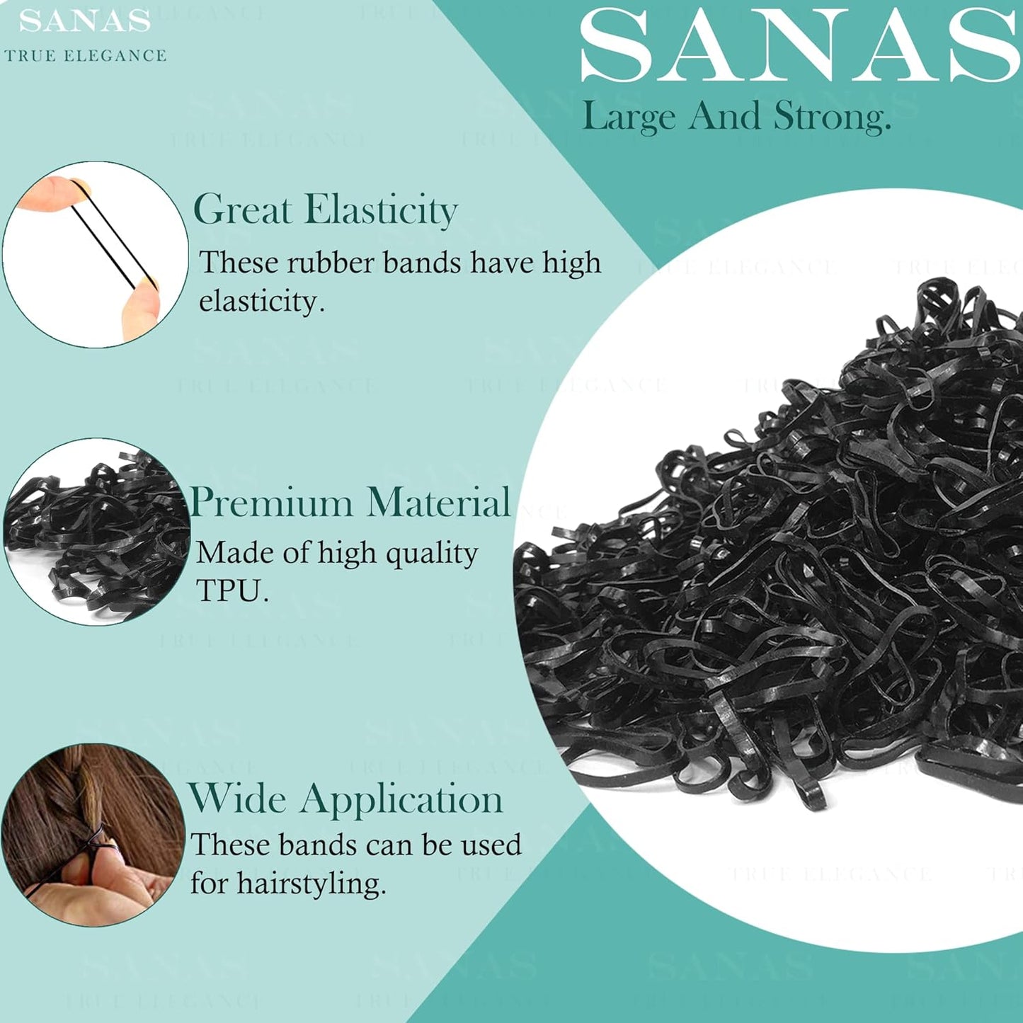 Sanas Medium Elastic Rubber Bands - 1100PCS (Black)