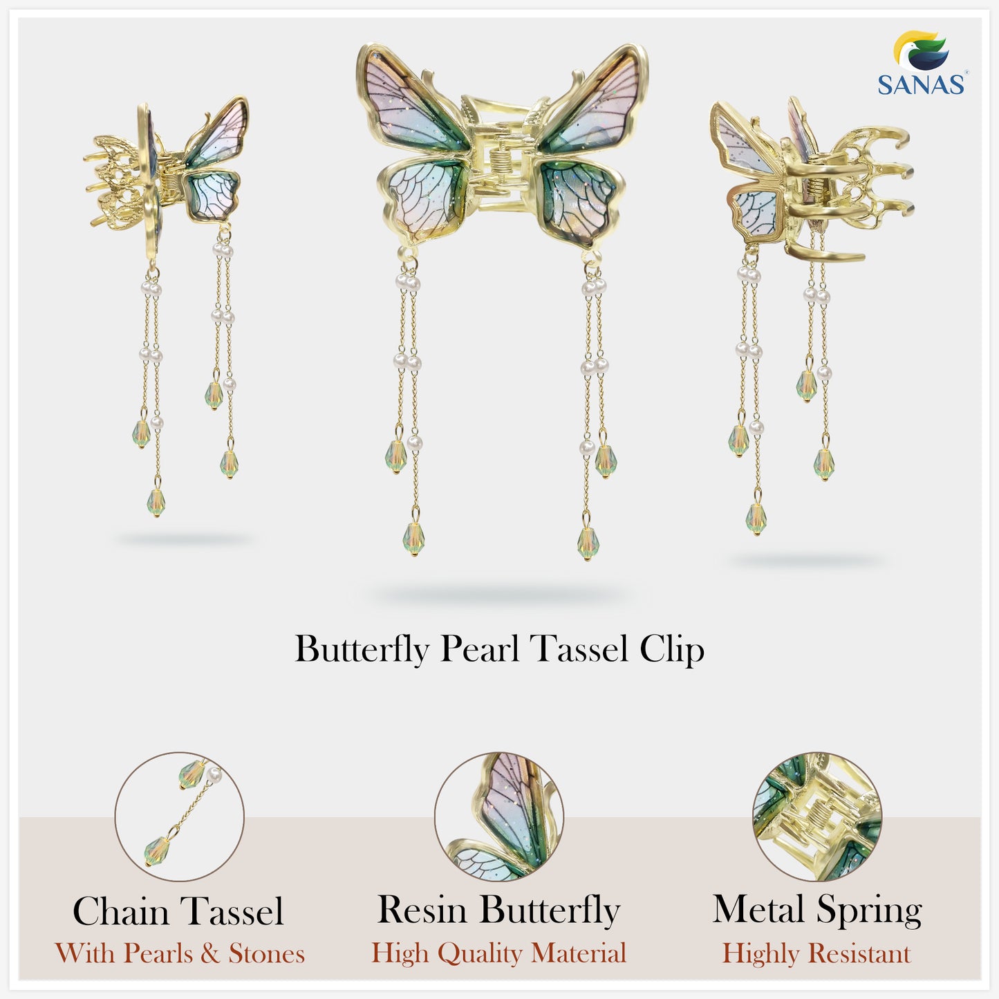 Sanas Resin Tassel Butterfly Hair Clip 1Pc