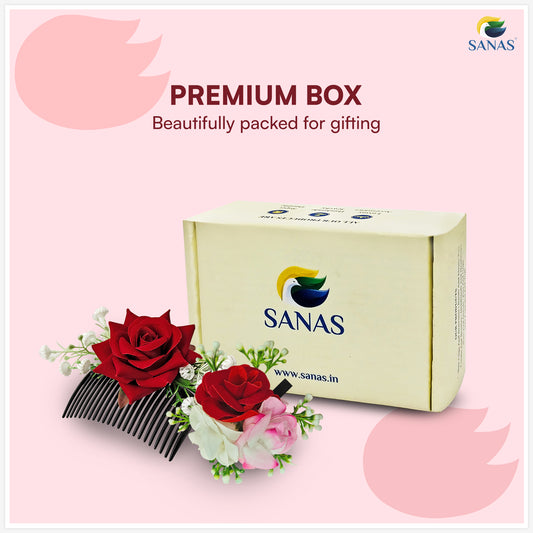 Sanas (3Pcs) Red Rose Hair Accessories For Woman Wedding Artificial Flower For Hair Brooch For Women Traditional Alligator Hair Clips For Women Stylish French Comb Clip (Pop Of Colors Rose Set)(3Pcs)