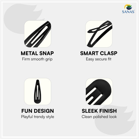 Sanas (30Pcs) Black Tic Tac Hair Clips For Women Stylish Tic Tac Clip For Girls Hair Accessories For Kids Girls Return Gifts Small Tic-Tac Hair Clips For Kids Hair Clip For Girls (Rich Black) (30Pcs)