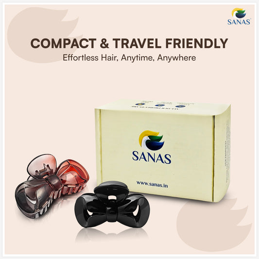 Sanas (2Pcs) Hair Clips For Girls Bow Hair Clips For Women Stylish Clutchers For Hair Claw Clips For Women Aesthetic Fashion Accessories For Girls Teenage Cute Accessories (Black & Dual Tone) (2Pcs)