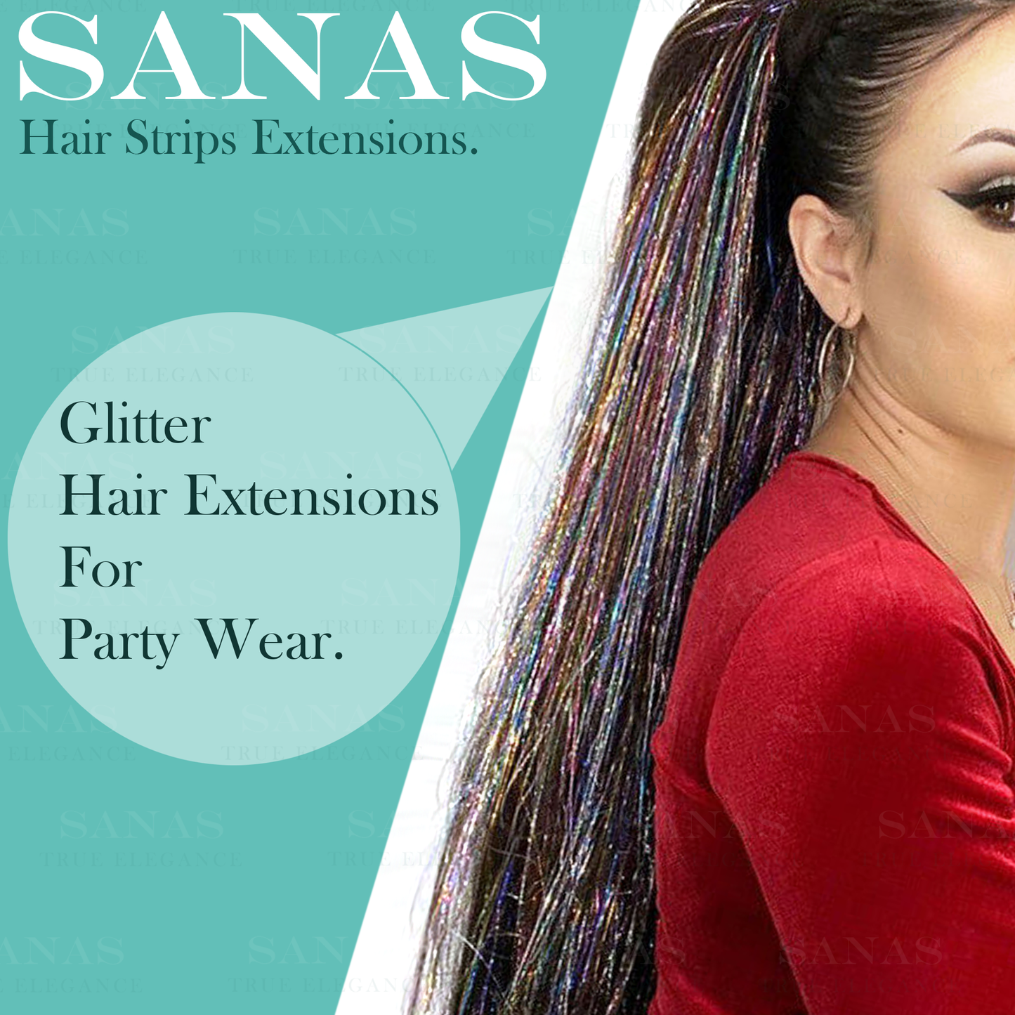 Sanas Glitter Hair Extensions Tinsel - 12Pcs