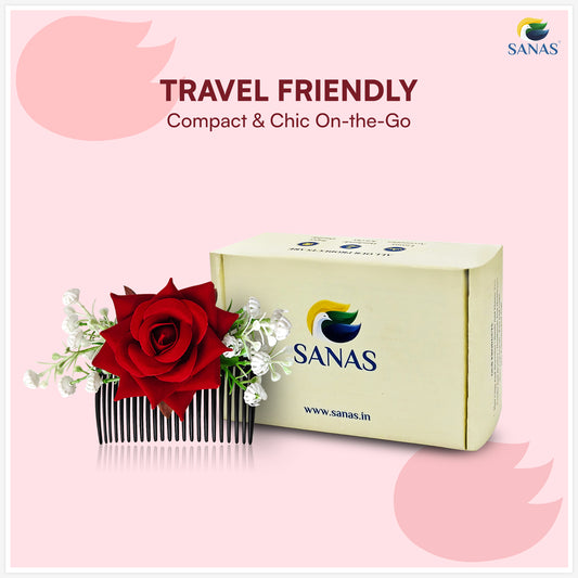 Sanas (1Pc) Red Rose Hair Accessories For Women Stylish French Pins For Hair Brooch For Women Traditional Artificial Flower For Hair Bun Accessories For Woman Party (Realistic Red Rose Shade)(1Pc)