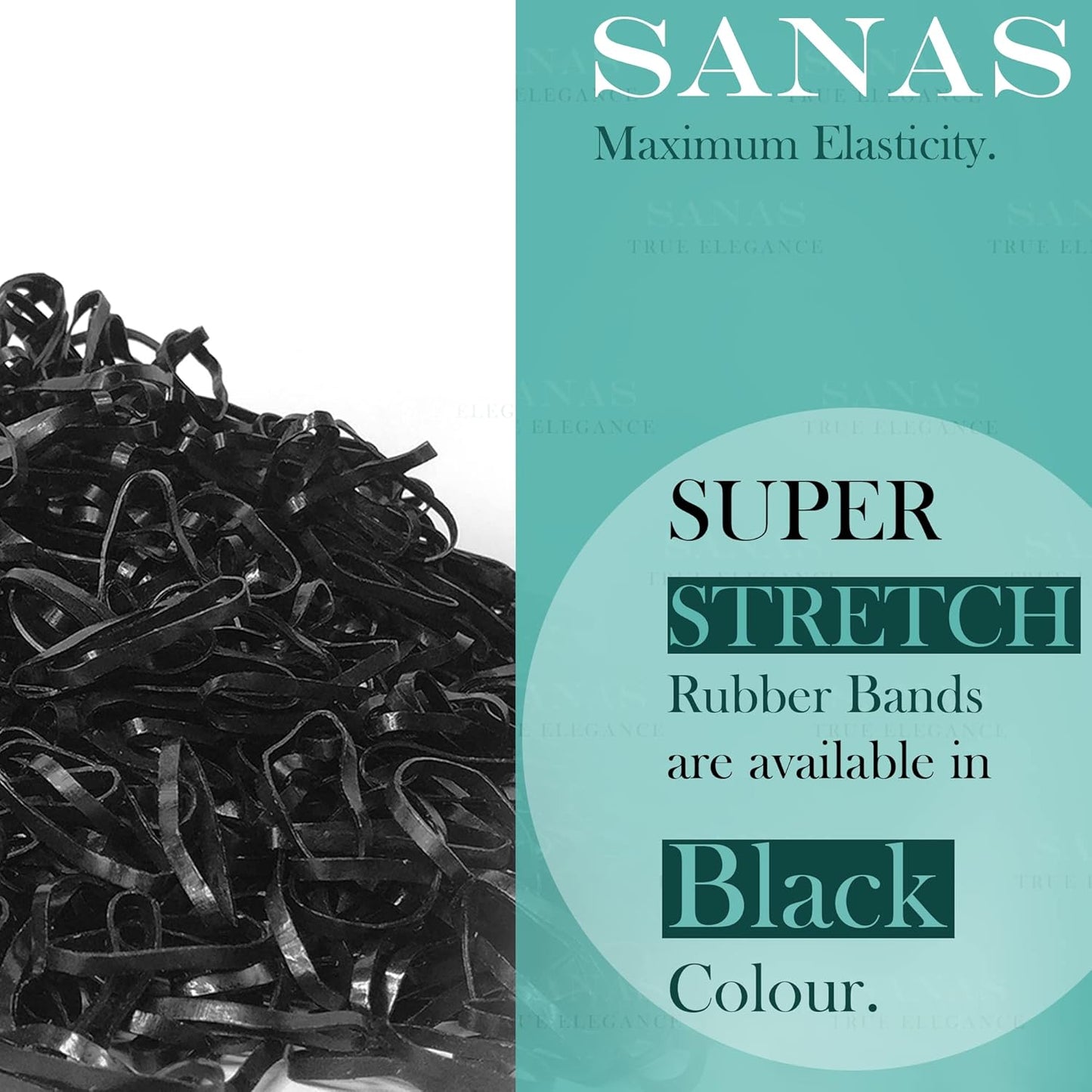 Sanas Medium Elastic Rubber Bands - 1100PCS (Black)