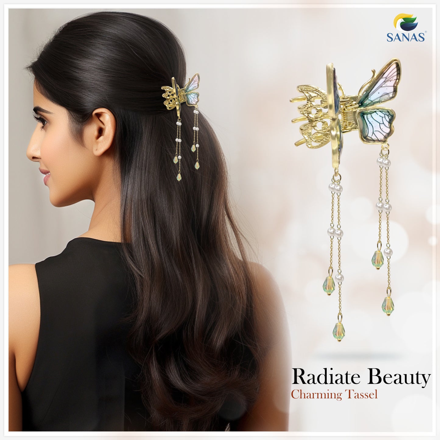 Sanas Resin Tassel Butterfly Hair Clip 1Pc