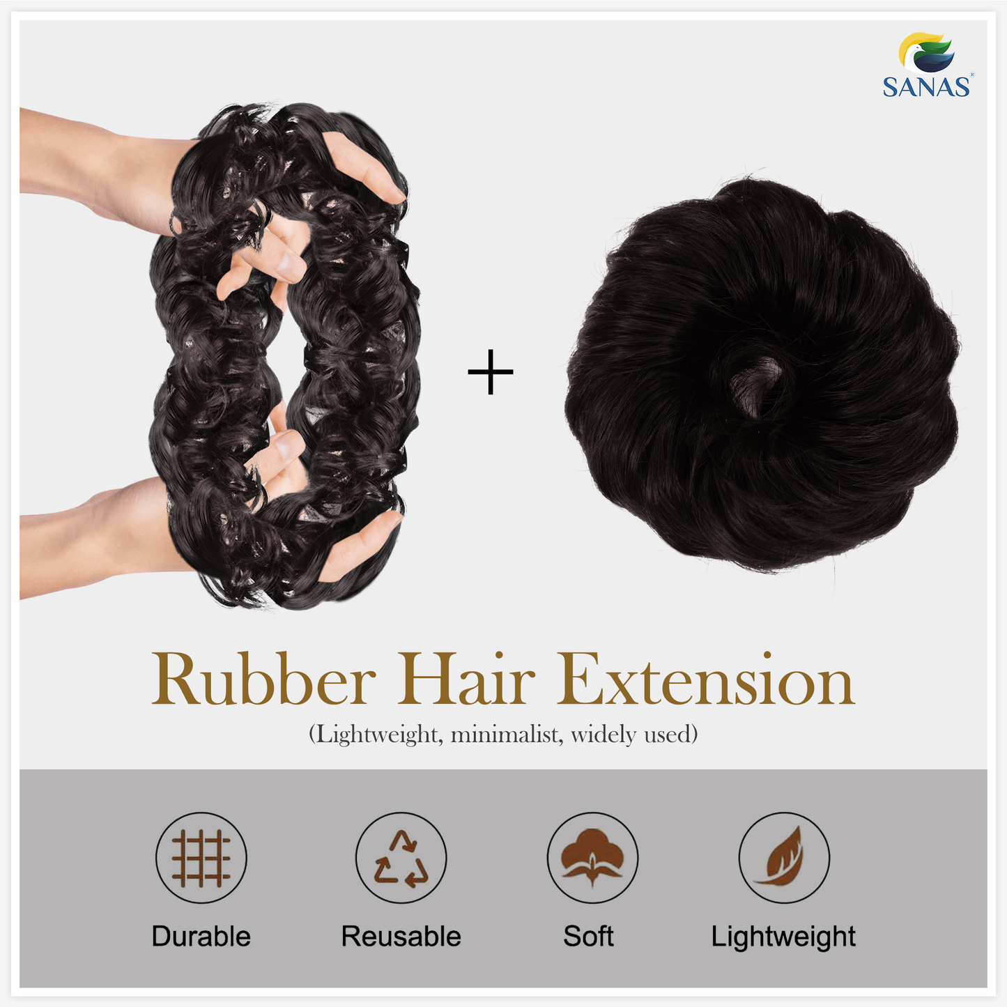 Sanas Rubber Bands Hair Bun Extension Brown - 1Pc