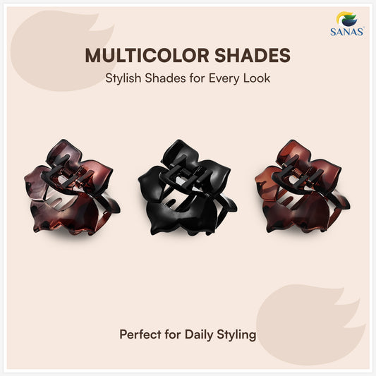 Sanas (3Pcs) Flower Clips For Girls Flower Clips For Women Hair Clips For Women Stylish Clutchers For Hair Claw Clip For Women Aesthetic Fashion Accessories For Girls Teenage (Versatile 3 Shade)(3Pcs)