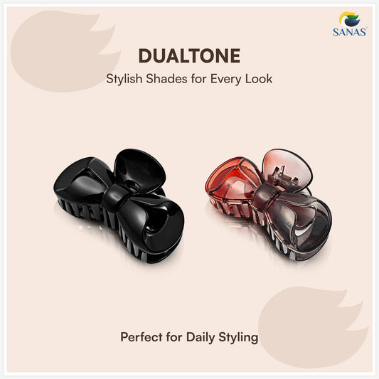 Sanas (2Pcs) Hair Clips For Girls Bow Hair Clips For Women Stylish Clutchers For Hair Claw Clips For Women Aesthetic Fashion Accessories For Girls Teenage Cute Accessories (Black & Dual Tone) (2Pcs)