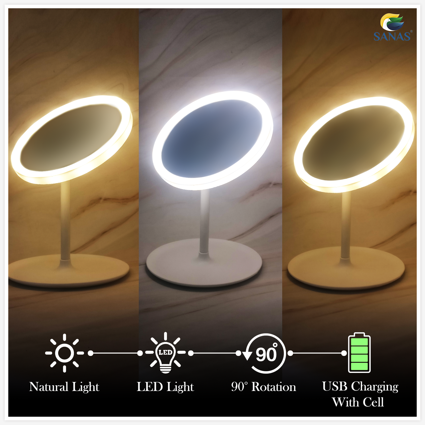 Sanas Table LED Makeup Mirror - 1Pc