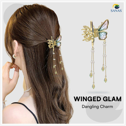 SANAS (1 Pc) Resin Tassel Butterfly Hair Clip for Women Stylish Hair Accessories (1 Pc)