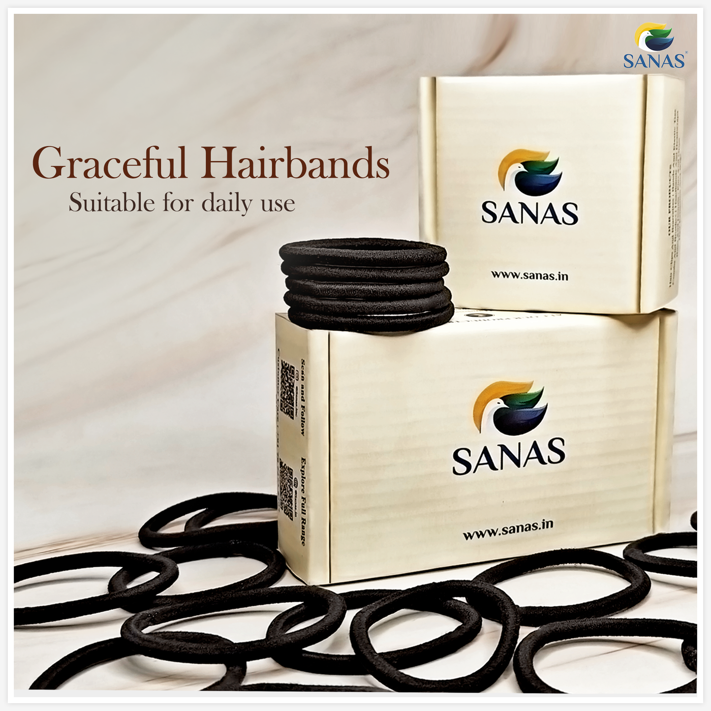 Sanas Black Korean Rubber Hair Band - 30Pcs