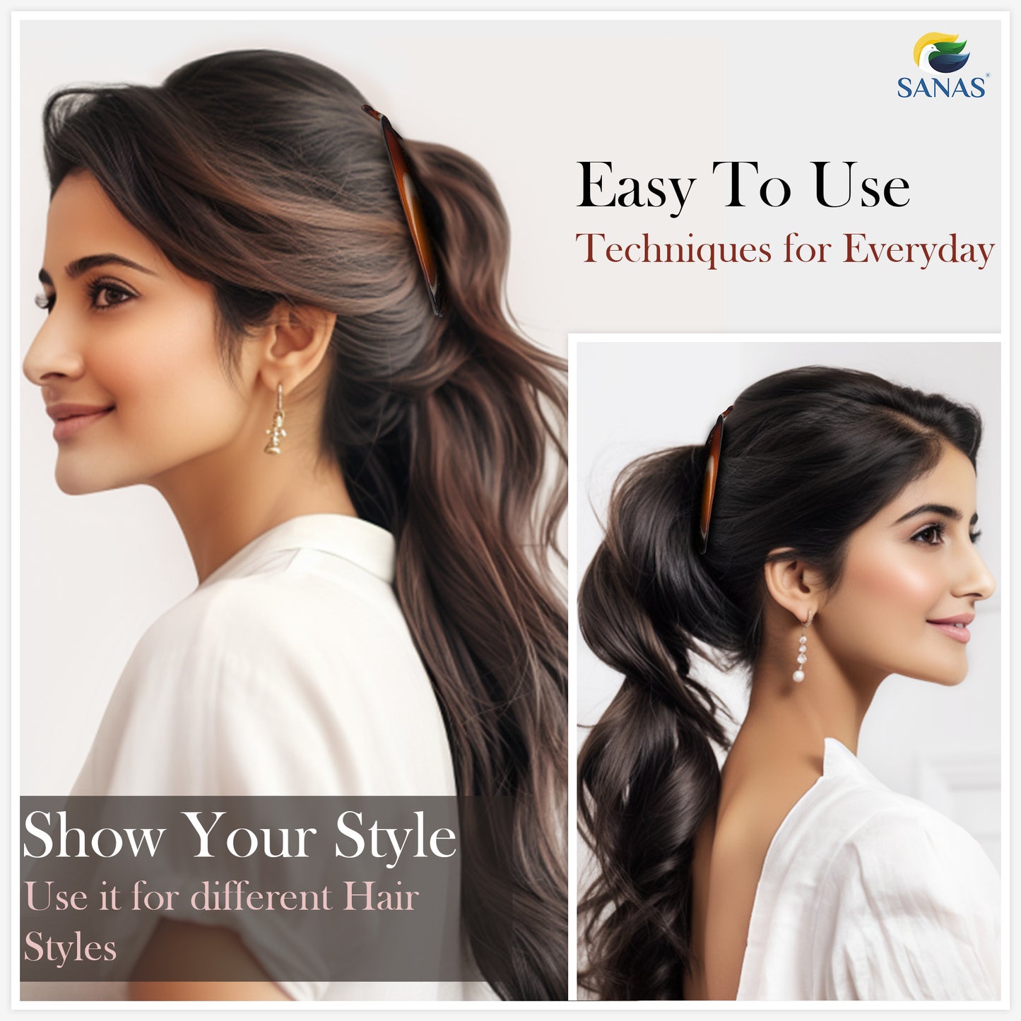 Sanas Fishtail Hair Banana Clip - 3Pc