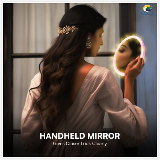 Sanas Makeup Mirror with LED Light Portable Touch Screen Round Shape Hand Mirror for Women (1pc) Pink