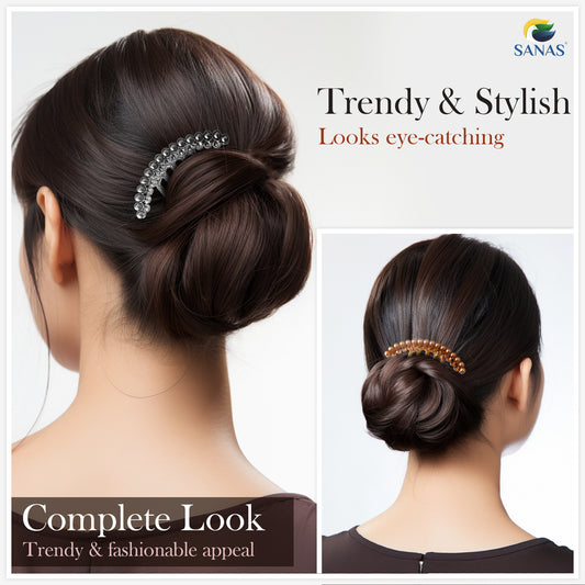 Sanas Pearl Hair Metal Comb - 3Pcs