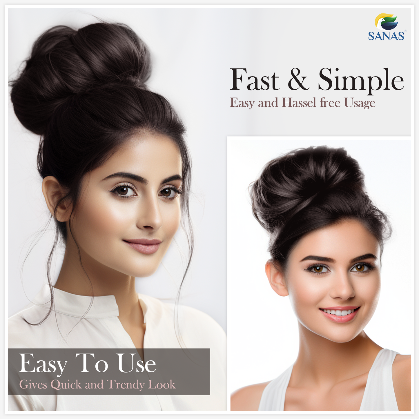 Sanas Rubber Bands Hair Bun Extension Brown - 1Pc