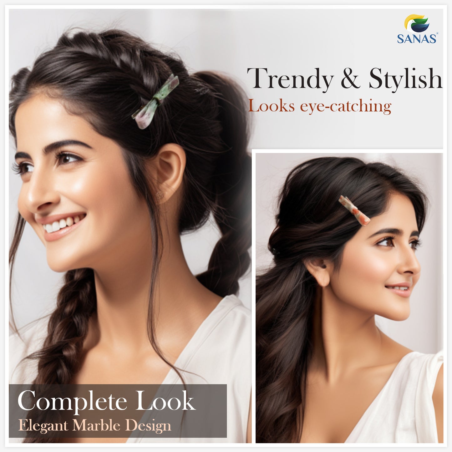 Sanas Resin Bow Knot Hair Clip Set 3Pcs