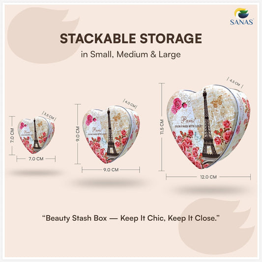 Sanas Heart Shaped Tin Box Storage From Paris With Love Set of 3