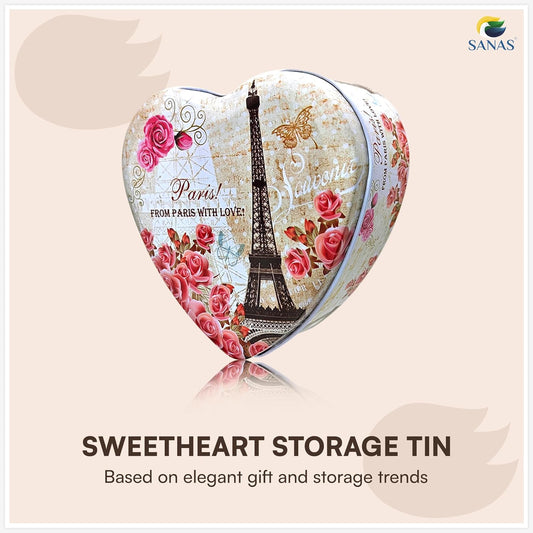 Sanas Heart Shaped Tin Box Storage From Paris With Love Set of 3