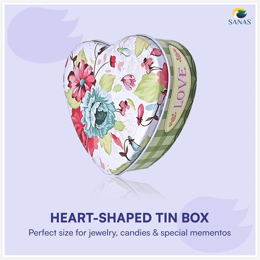 Sanas Heart Shaped Tin Box Storage Floral Full Print Set of 3