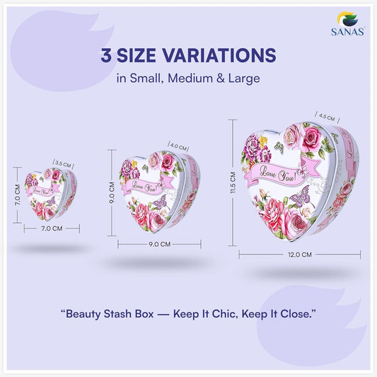 Sanas Heart Shaped Tin Box Storage Love You Tag With Ribbon Set of 3