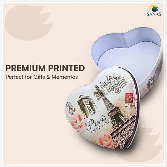 Sanas Heart Shaped Tin Box Storage I Love Paris Tower Set of 3
