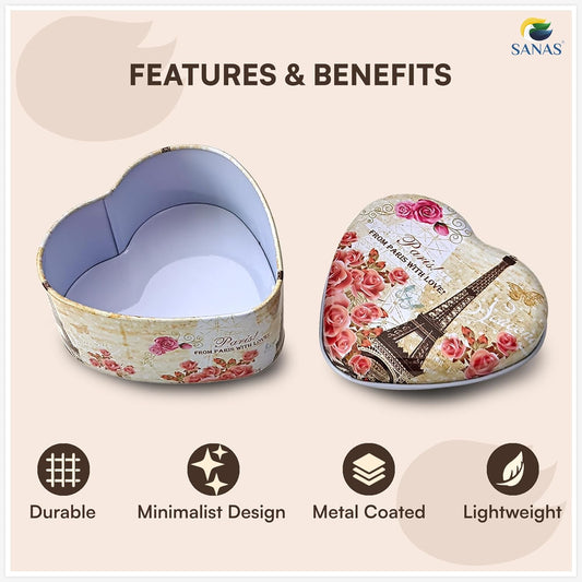 Sanas Heart Shaped Tin Box Storage From Paris With Love Set of 3